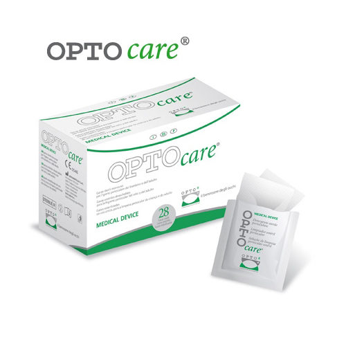 Optocare Garze contiene 28 garze sterili monouso in cotone con sostanze ad effetto sinergico per l'igiene e il benessere oculare e perioculare.