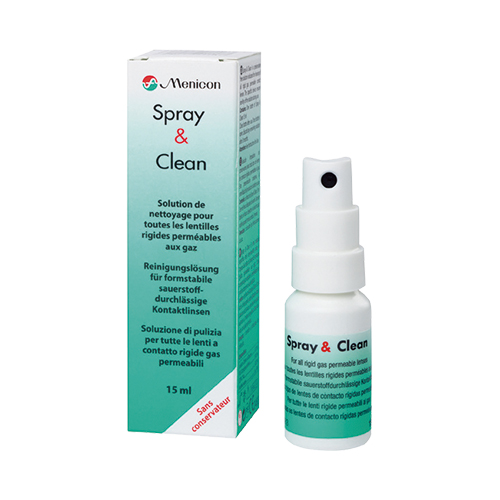 Spray Clean Menicon rimuove i depositi e mantiene le lenti puite e confortevoli. Si tratta di un pulitore non abrasivo e senza conservanti compatibile con tutti i materiale per lenti RGP e Ideale per lenti RGP trattate al plasma.